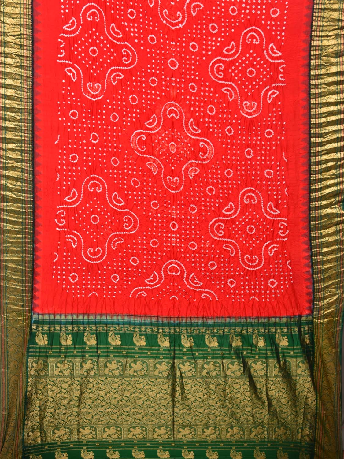 Red Bandhani Gadwal Silk Handloom Saree with Border Design bn0163