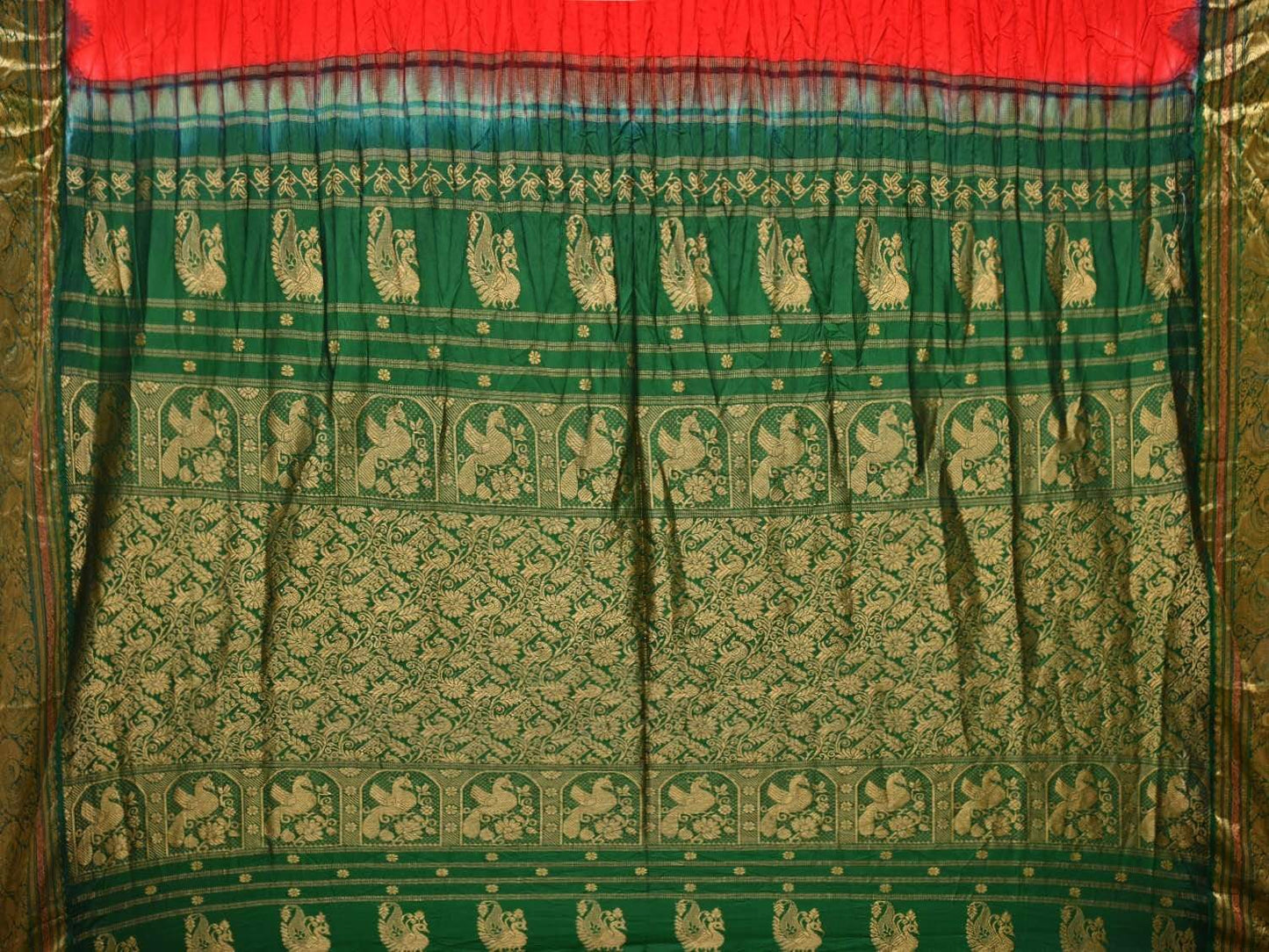Red Bandhani Gadwal Silk Handloom Saree with Border Design bn0163
