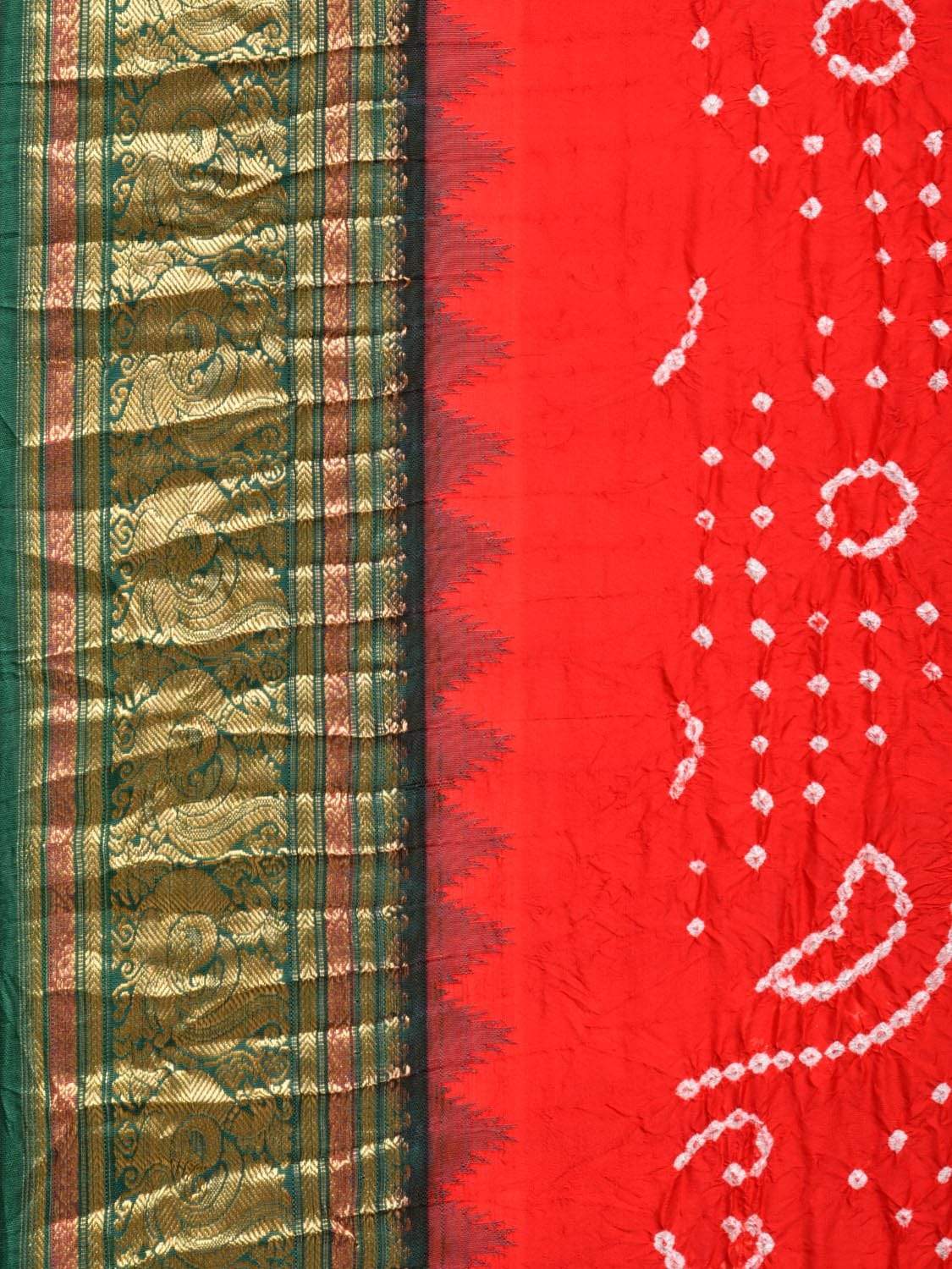 Red Bandhani Gadwal Silk Handloom Saree with Border Design bn0163