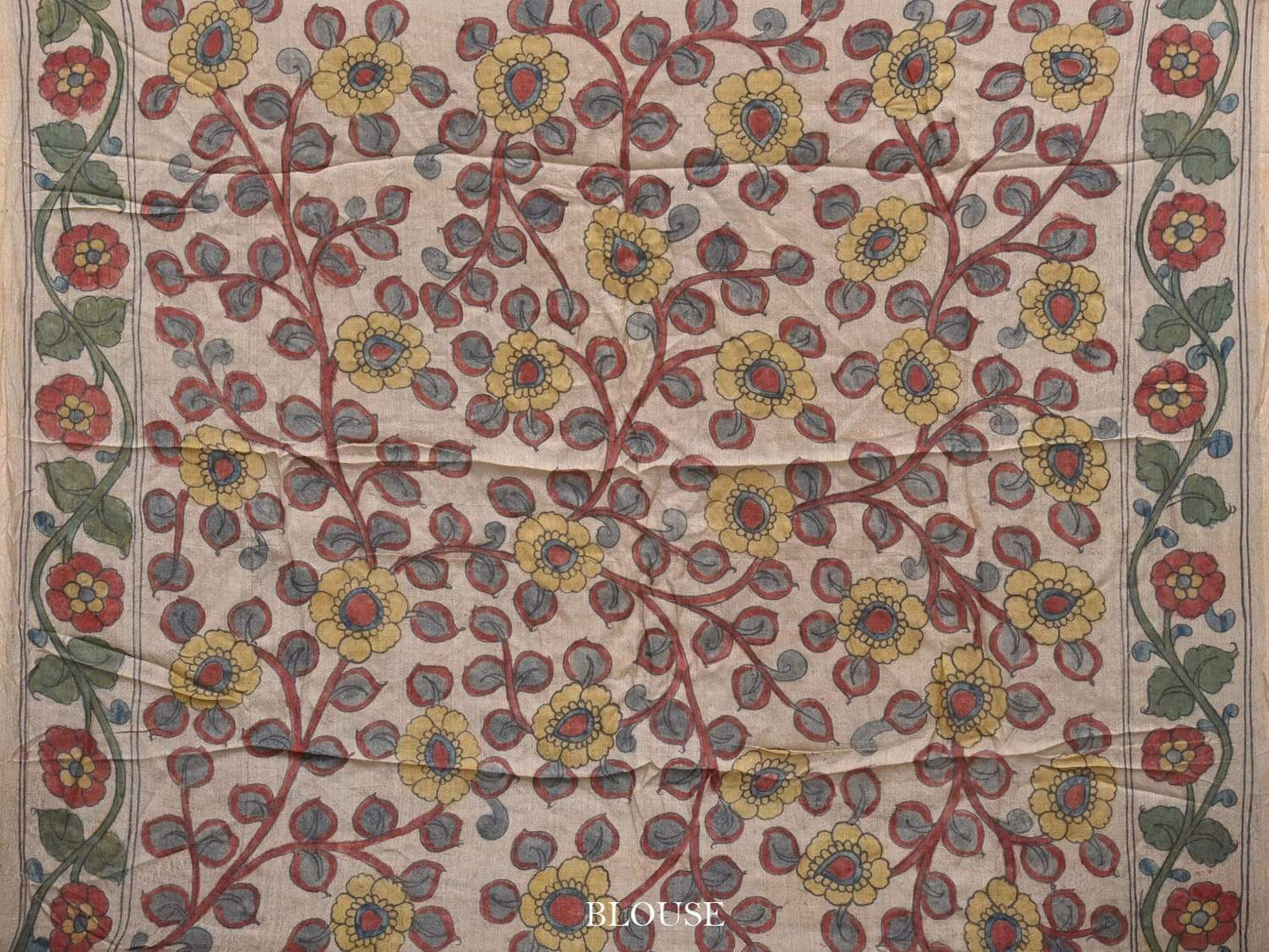 Red Bandhani Kalamkari Tussar Handloom Saree with Border and Pallu Design bn0204