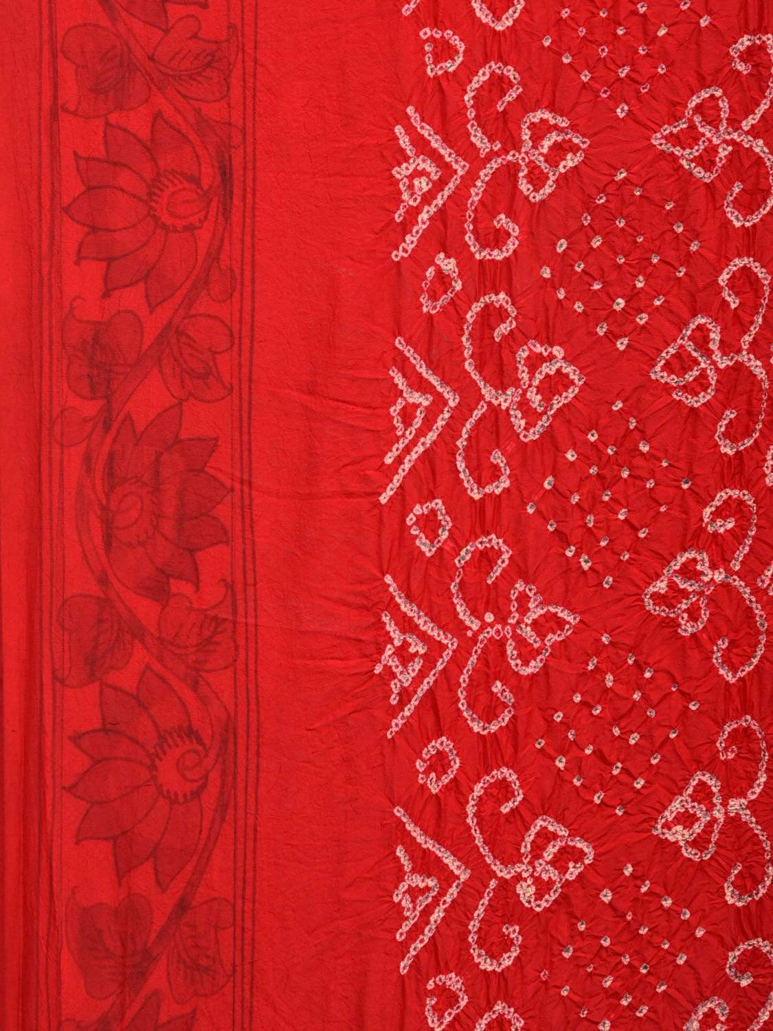 Red Bandhani Kalamkari Tussar Handloom Saree with Pallu Design bn0170