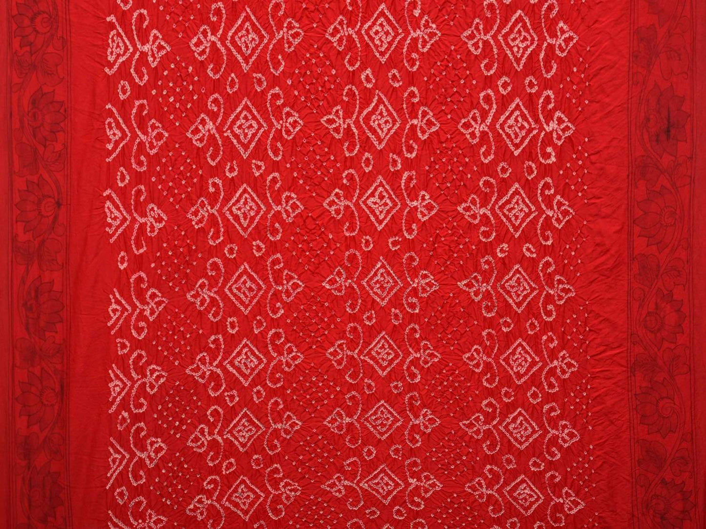 Red Bandhani Kalamkari Tussar Handloom Saree with Pallu Design bn0170