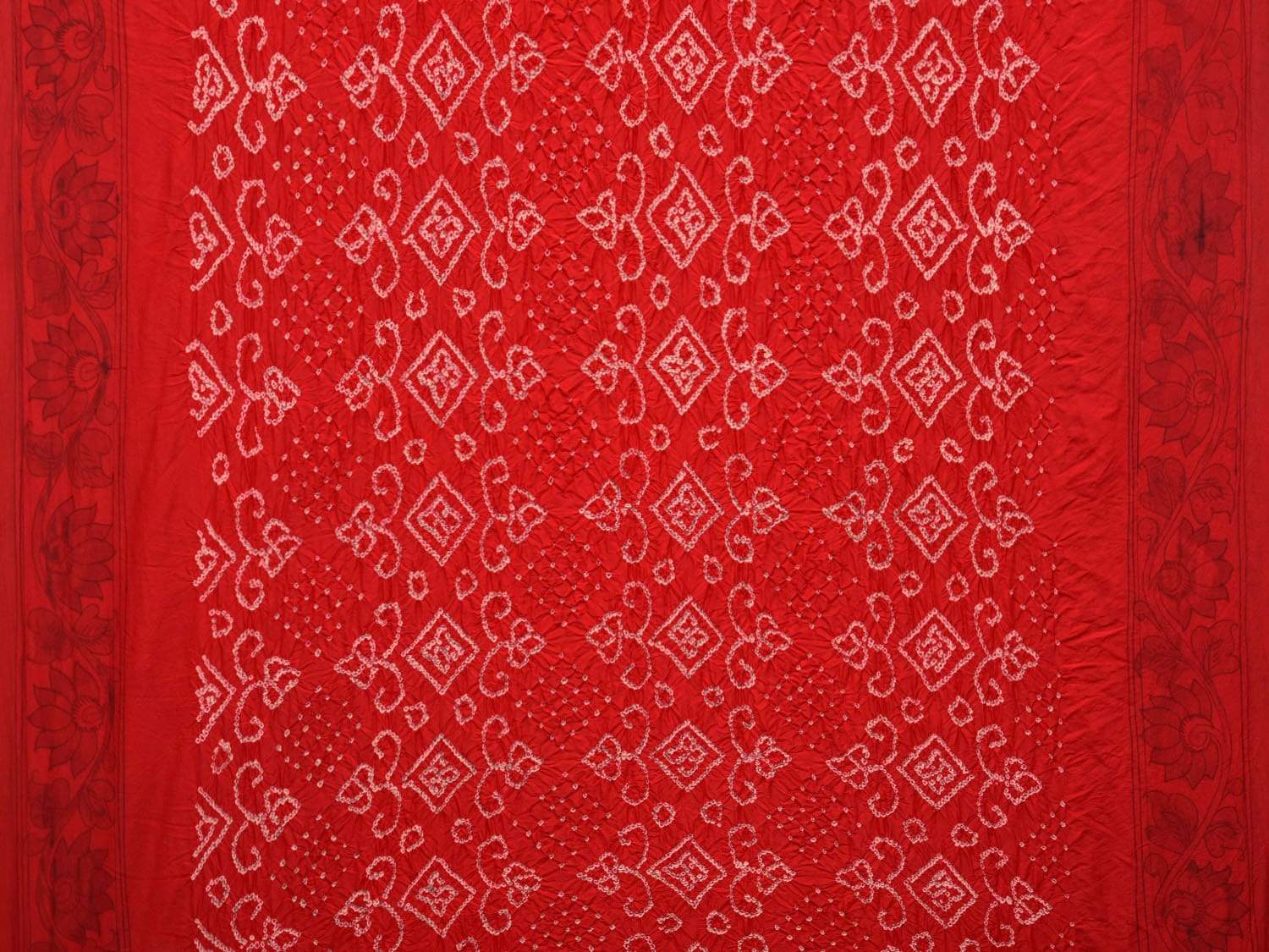 Red Bandhani Kalamkari Tussar Handloom Saree with Pallu Design bn0170