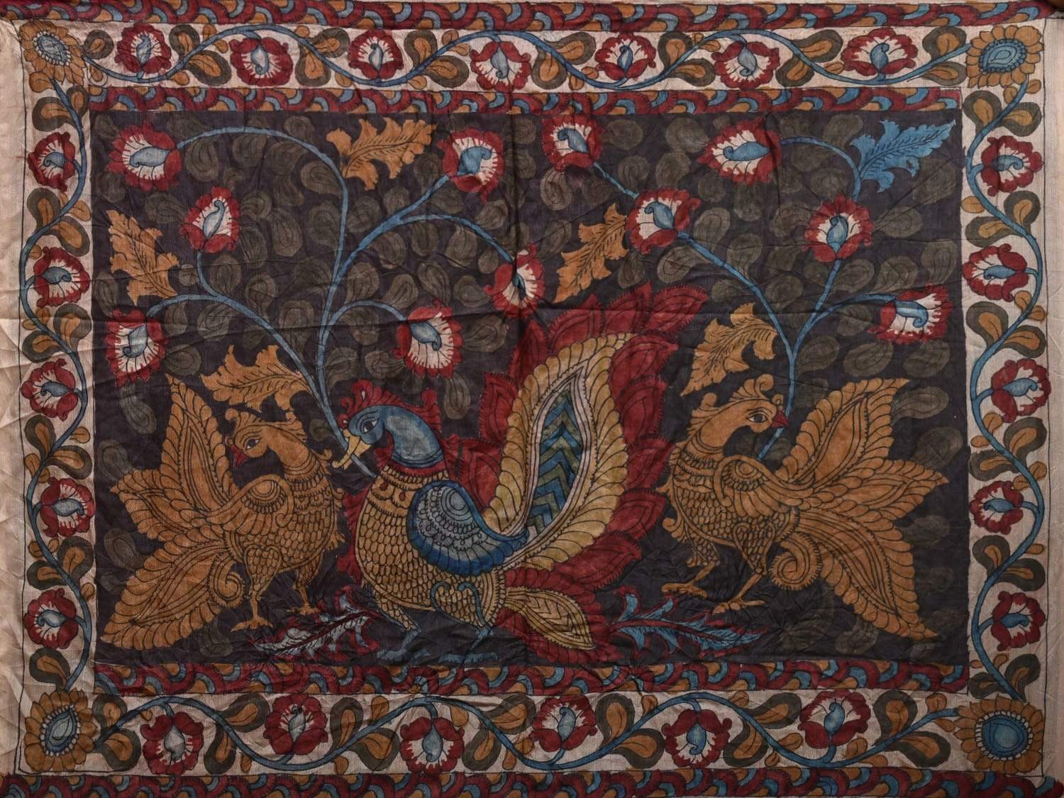 Red Bandhani Kalamkari Tussar Handloom Saree with Pallu Design bn0246