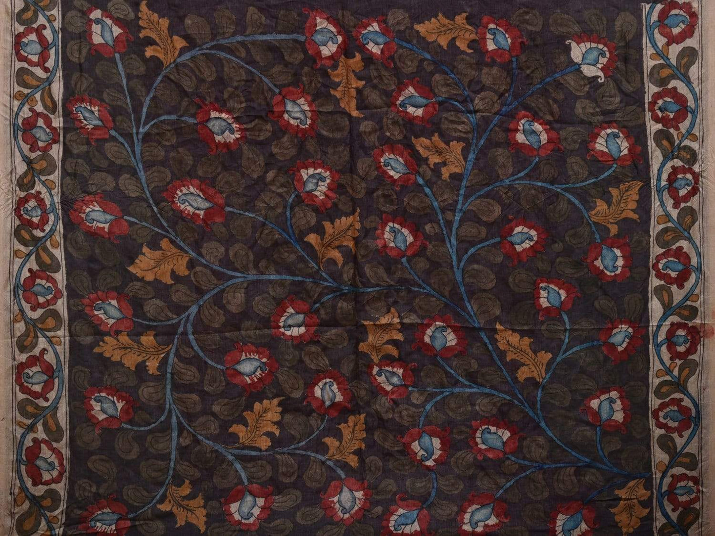 Red Bandhani Kalamkari Tussar Handloom Saree with Pallu Design bn0246