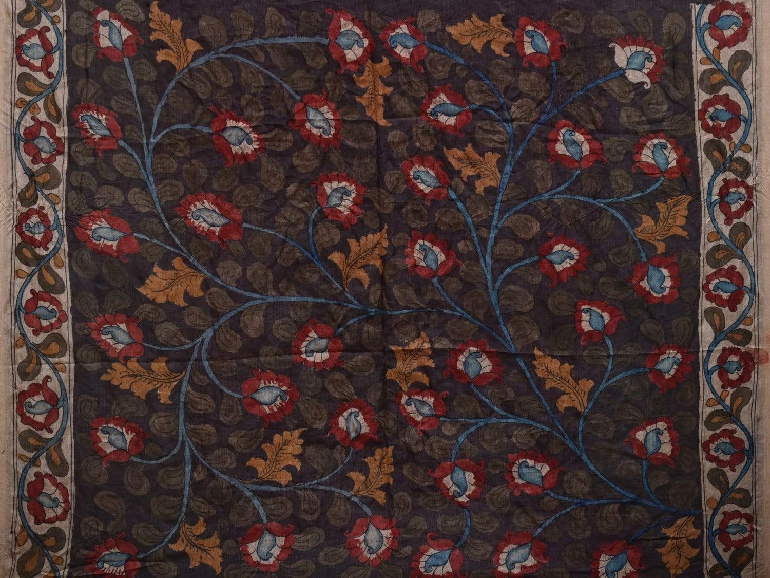 Red Bandhani Kalamkari Tussar Handloom Saree with Pallu Design bn0246