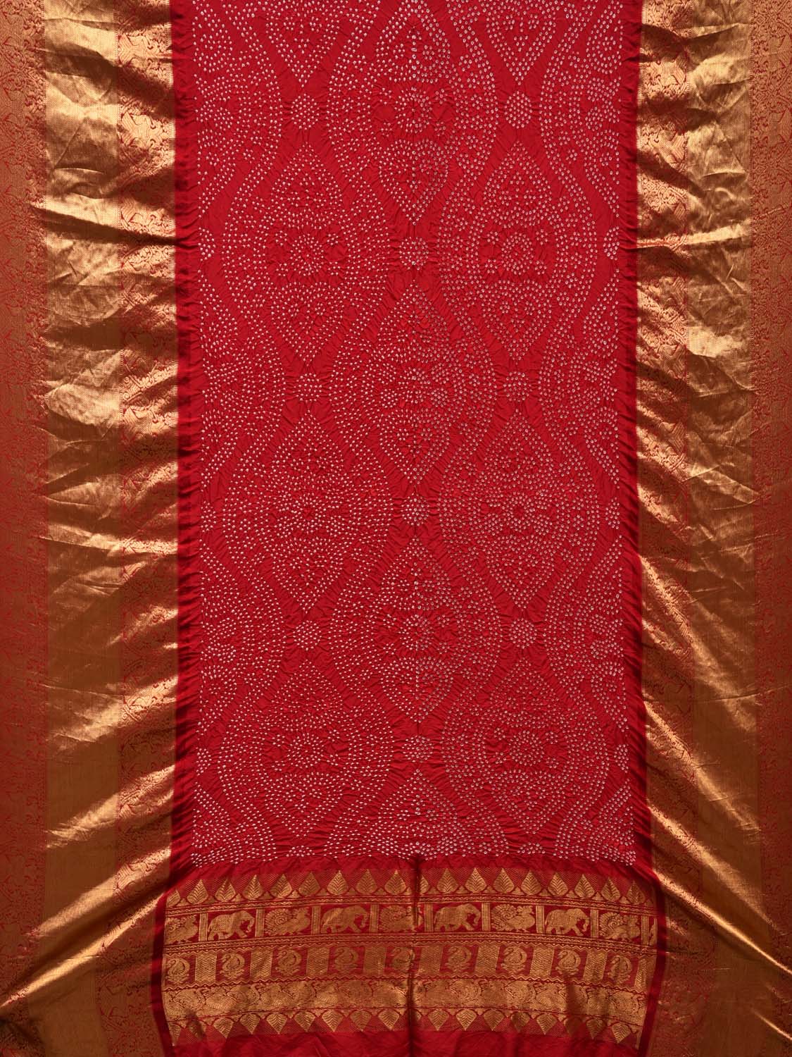 Red Bandhani Kanchipuram Silk Handloom Dupatta with Border Design ds2395