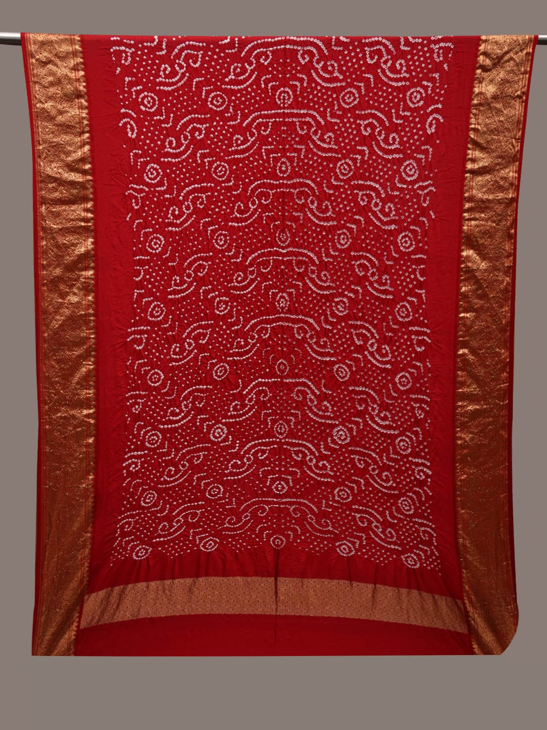 Red Bandhani Kanchipuram Silk Handloom Dupatta with Border Design ds2662