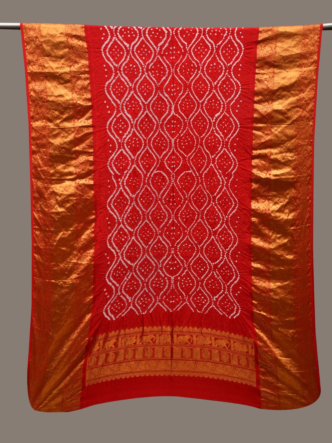 Red Bandhani Kanchipuram Silk Handloom Dupatta with Border Design ds2694