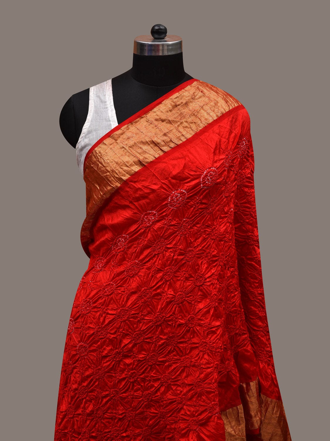 Red Bandhani Kanchipuram Silk Handloom Dupatta with Border Design ds2729