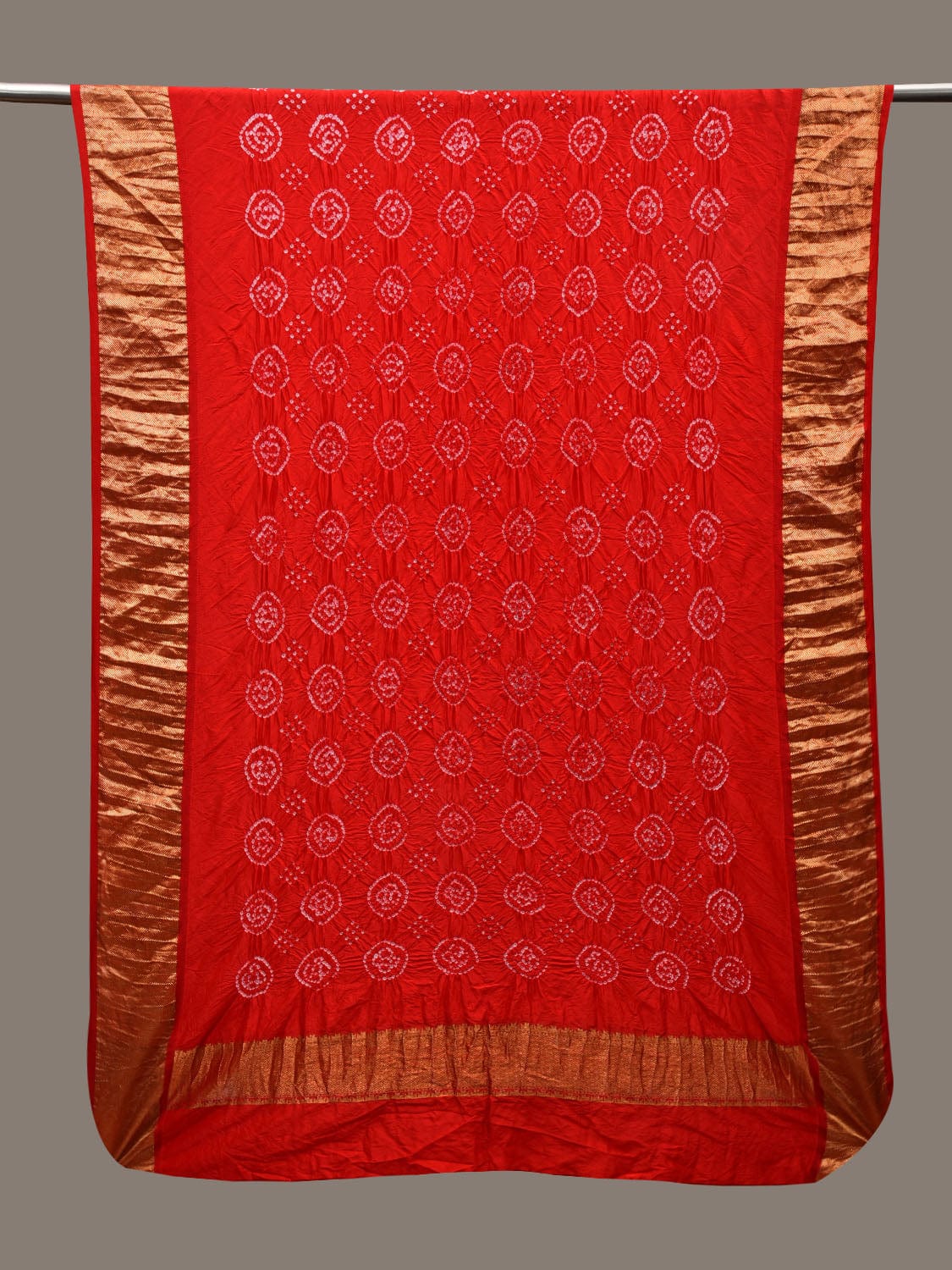 Red Bandhani Kanchipuram Silk Handloom Dupatta with Border Design ds2729