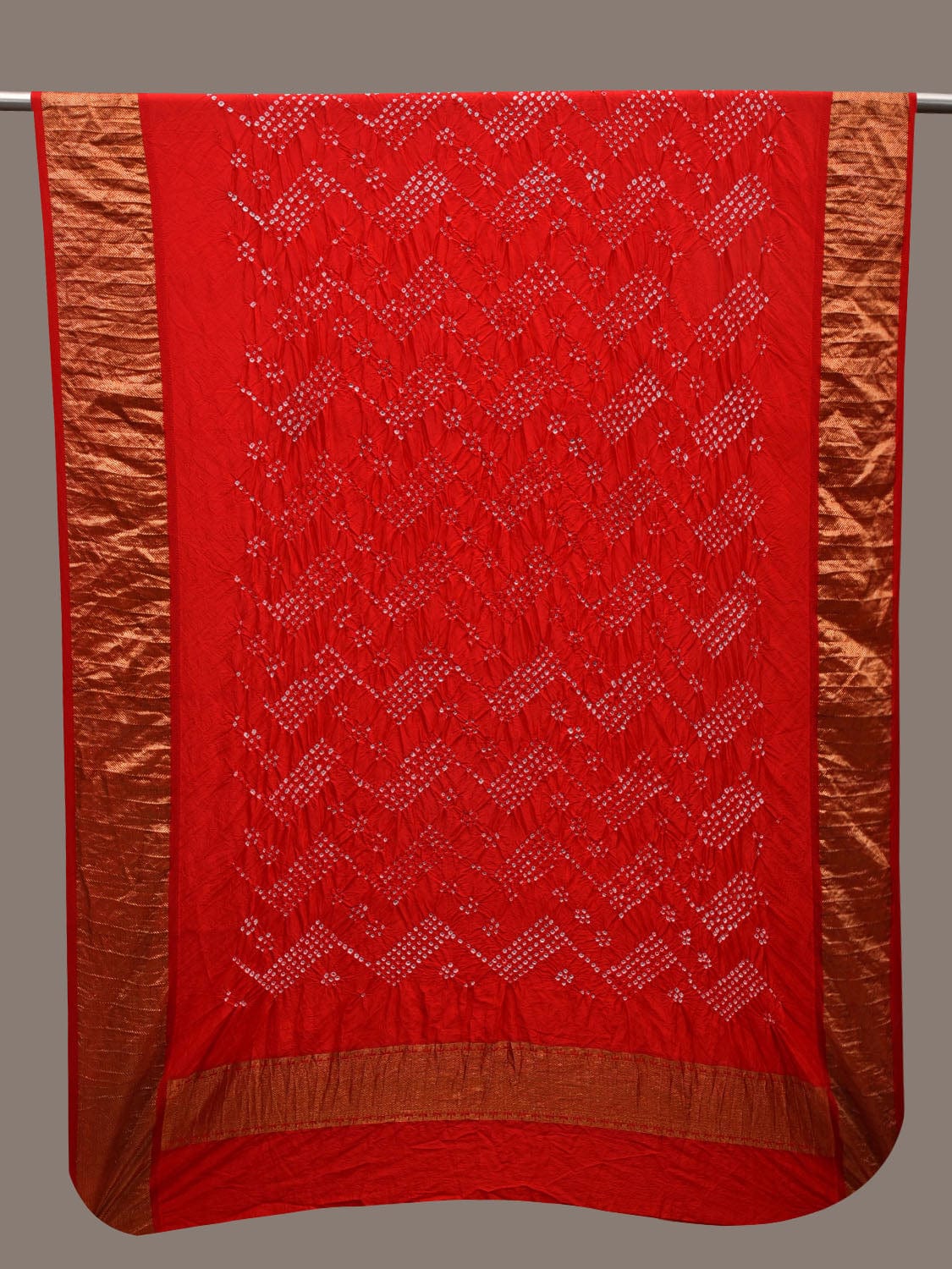 Red Bandhani Kanchipuram Silk Handloom Dupatta with Border Design ds2745