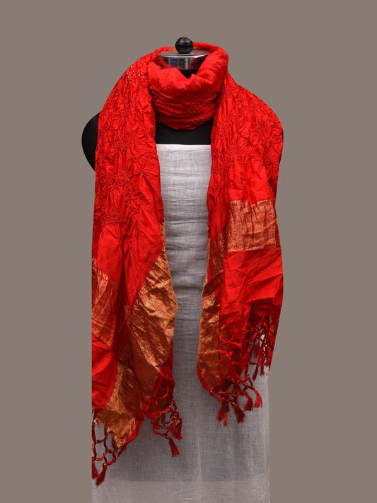 Red Bandhani Kanchipuram Silk Handloom Dupatta with Border Design ds2745