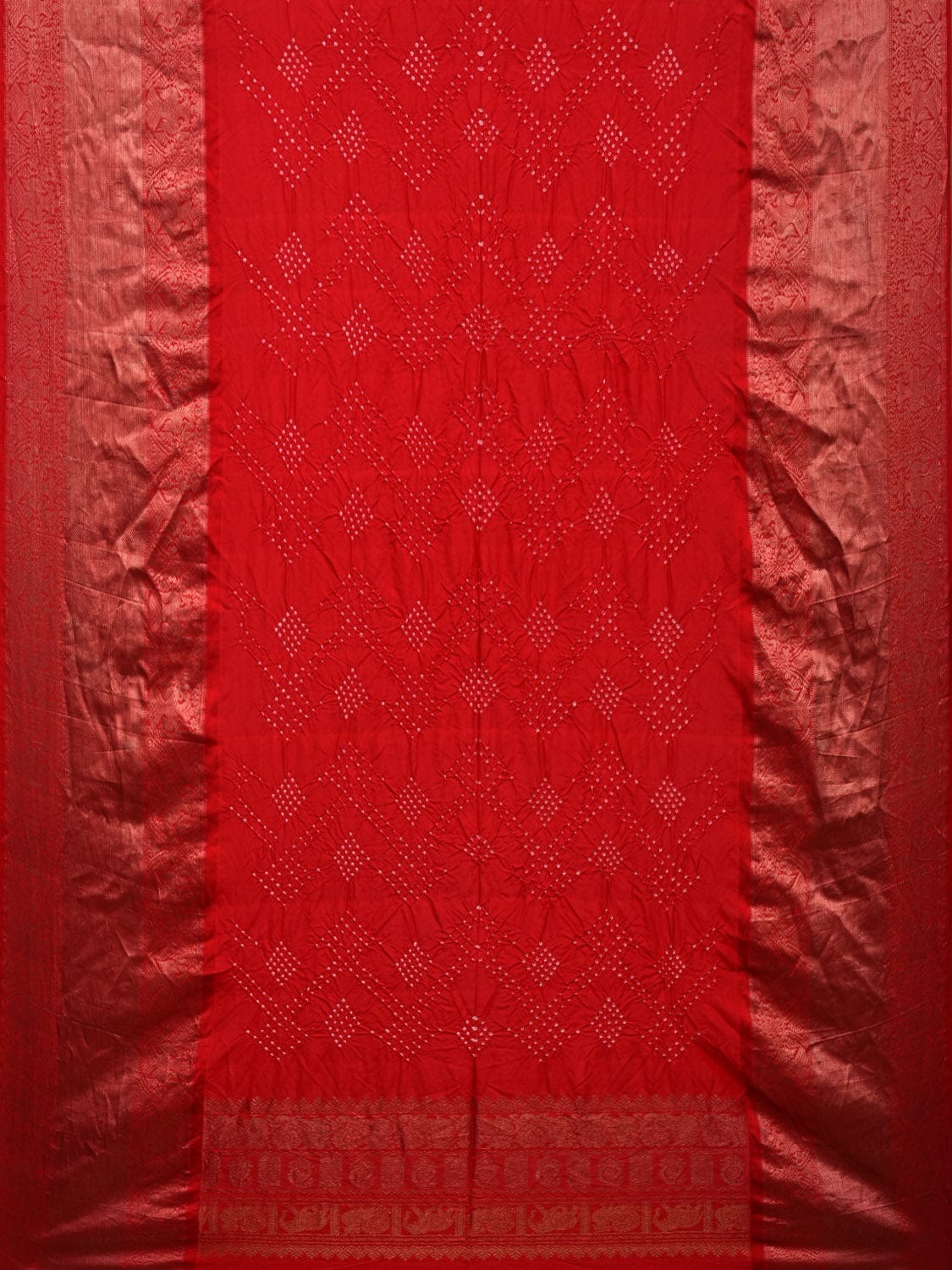 Red Bandhani Kanchipuram Silk Handloom Dupatta with Border Design ds2984