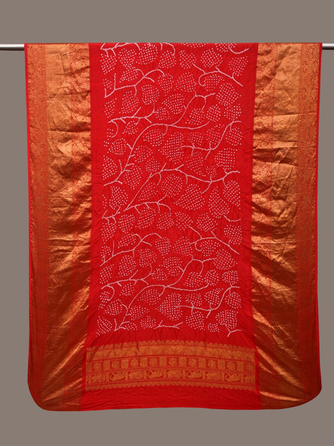 Red Bandhani Kanchipuram Silk Handloom Dupatta with Border Design ds2987