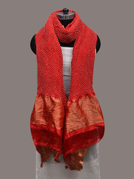 Red Bandhani Kanchipuram Silk Handloom Dupatta with Diagonal Design ds2556