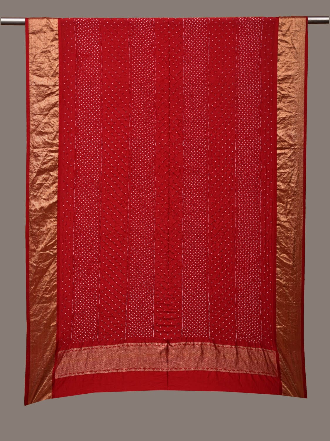 Red Bandhani Kanchipuram Silk Handloom Dupatta with Strips Design ds3122