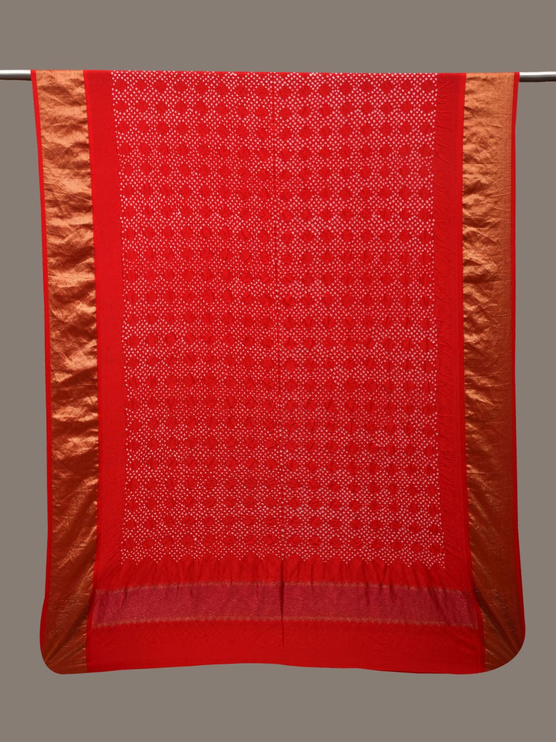 Red Bandhani Kanchipuram Silk Handloom Dupatta with Zari Border Design ds2899
