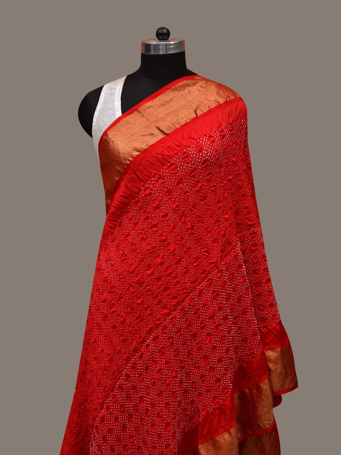 Red Bandhani Kanchipuram Silk Handloom Dupatta with Zari Border Design ds2899