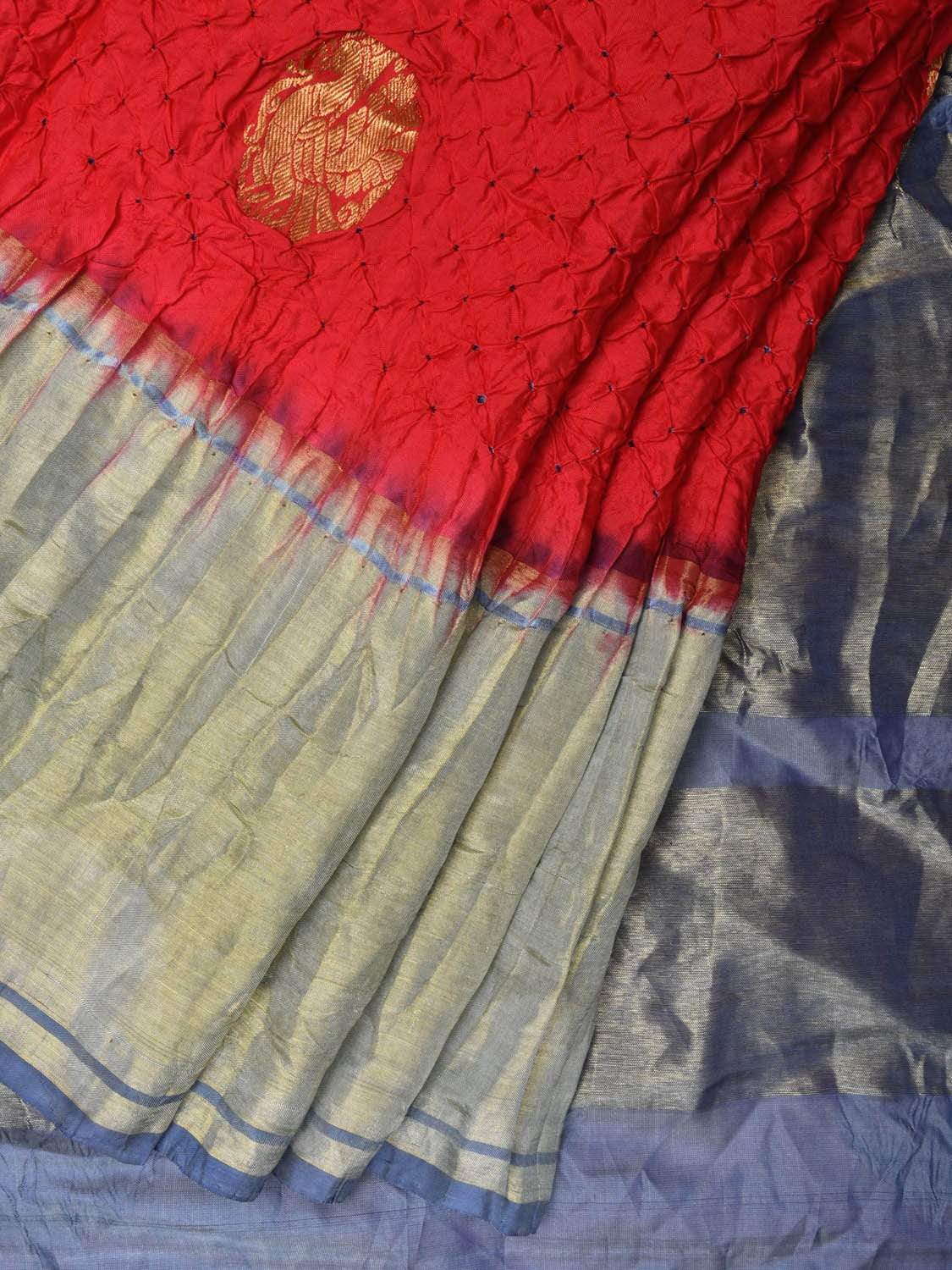 Red Bandhani Kanchipuram Silk Handloom Saree with Body Buta Design bn0218