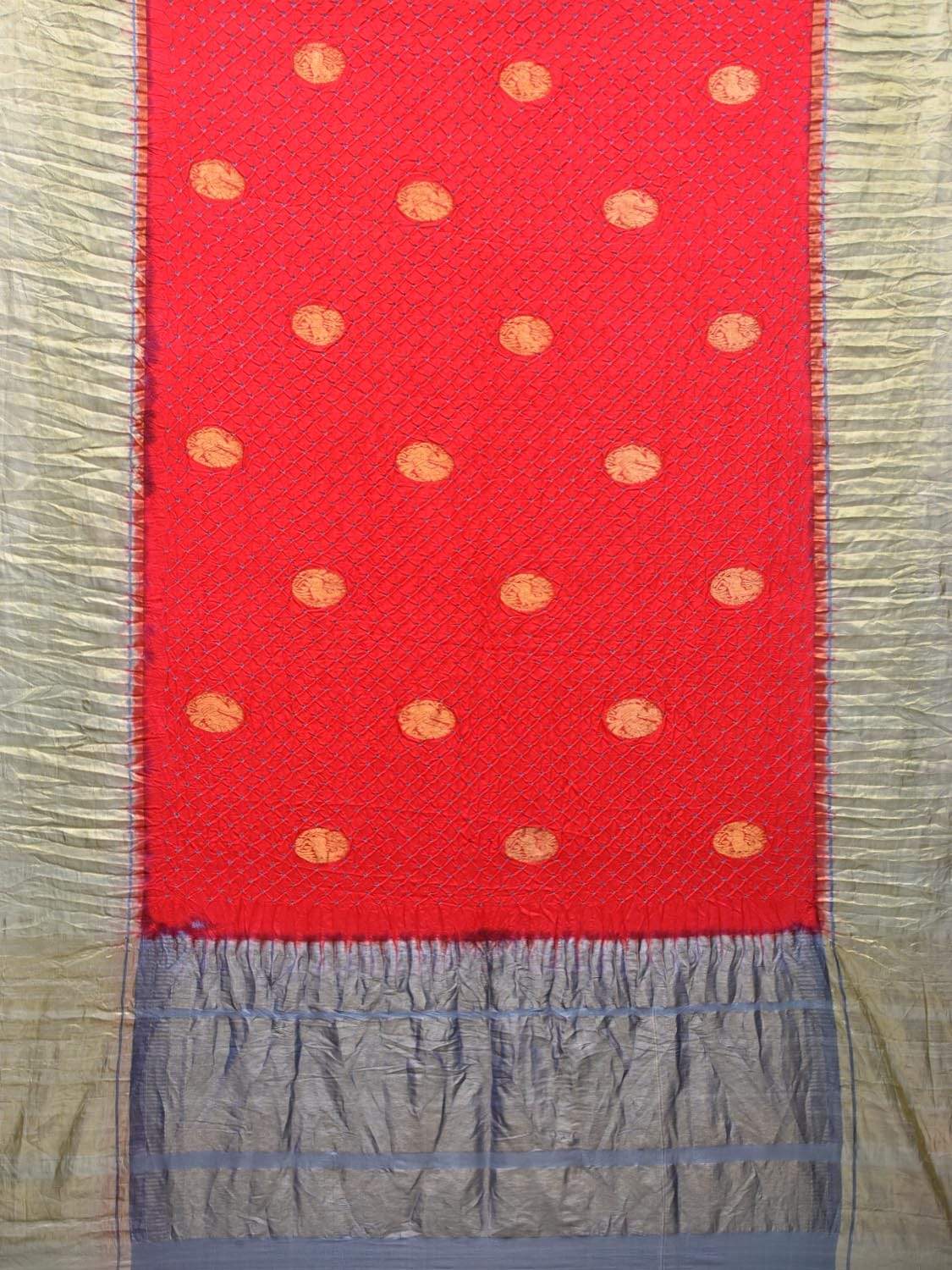 Red Bandhani Kanchipuram Silk Handloom Saree with Body Buta Design bn0218
