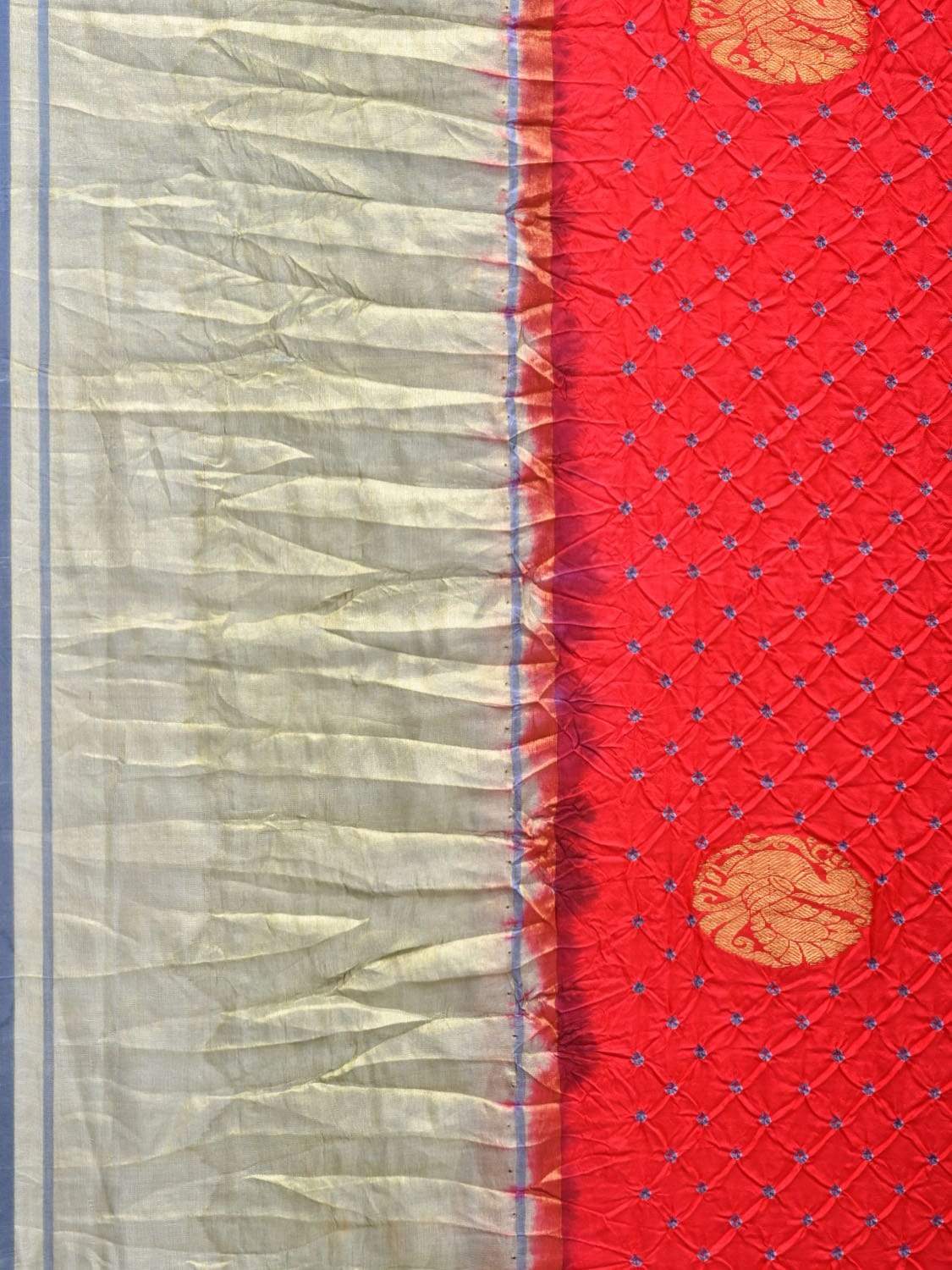 Red Bandhani Kanchipuram Silk Handloom Saree with Body Buta Design bn0218