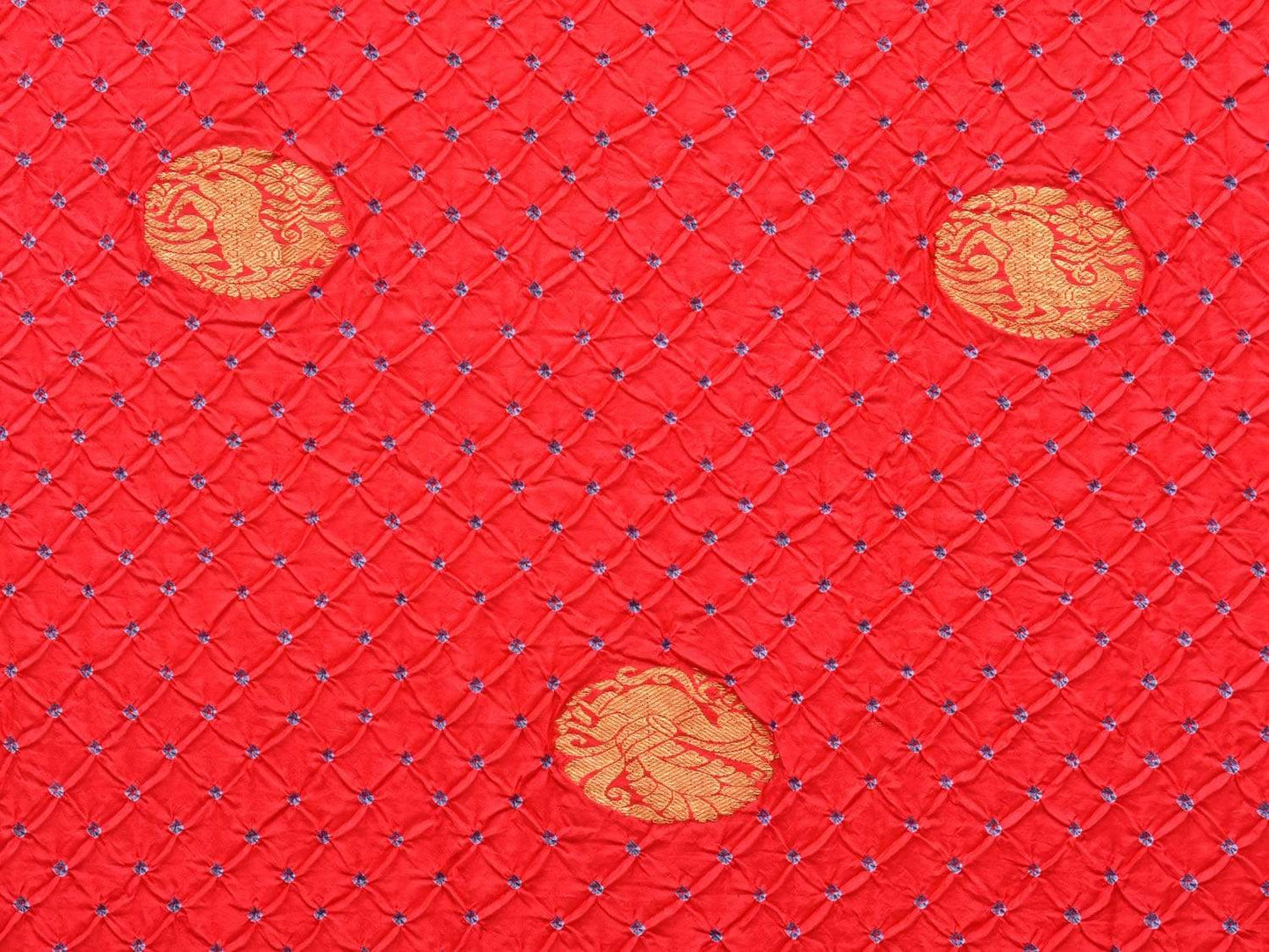 Red Bandhani Kanchipuram Silk Handloom Saree with Body Buta Design bn0218