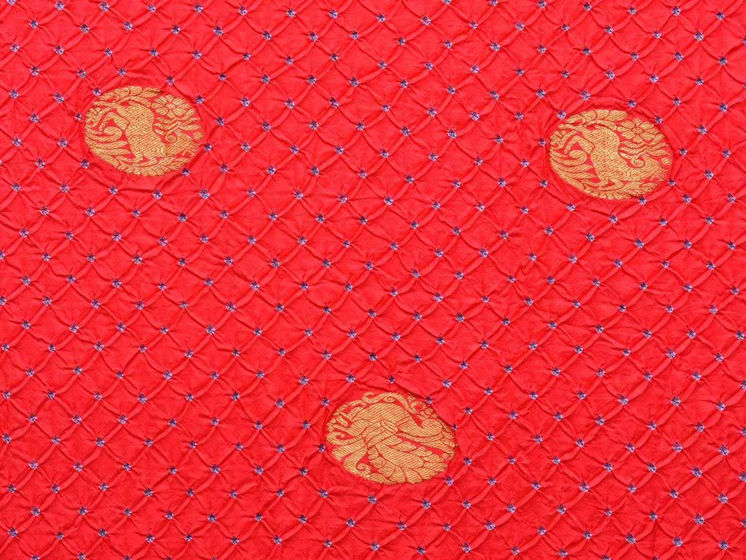 Red Bandhani Kanchipuram Silk Handloom Saree with Body Buta Design bn0218