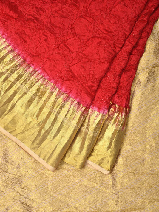Red Bandhani Kanchipuram Silk Handloom Saree with Body Buta Design bn0247
