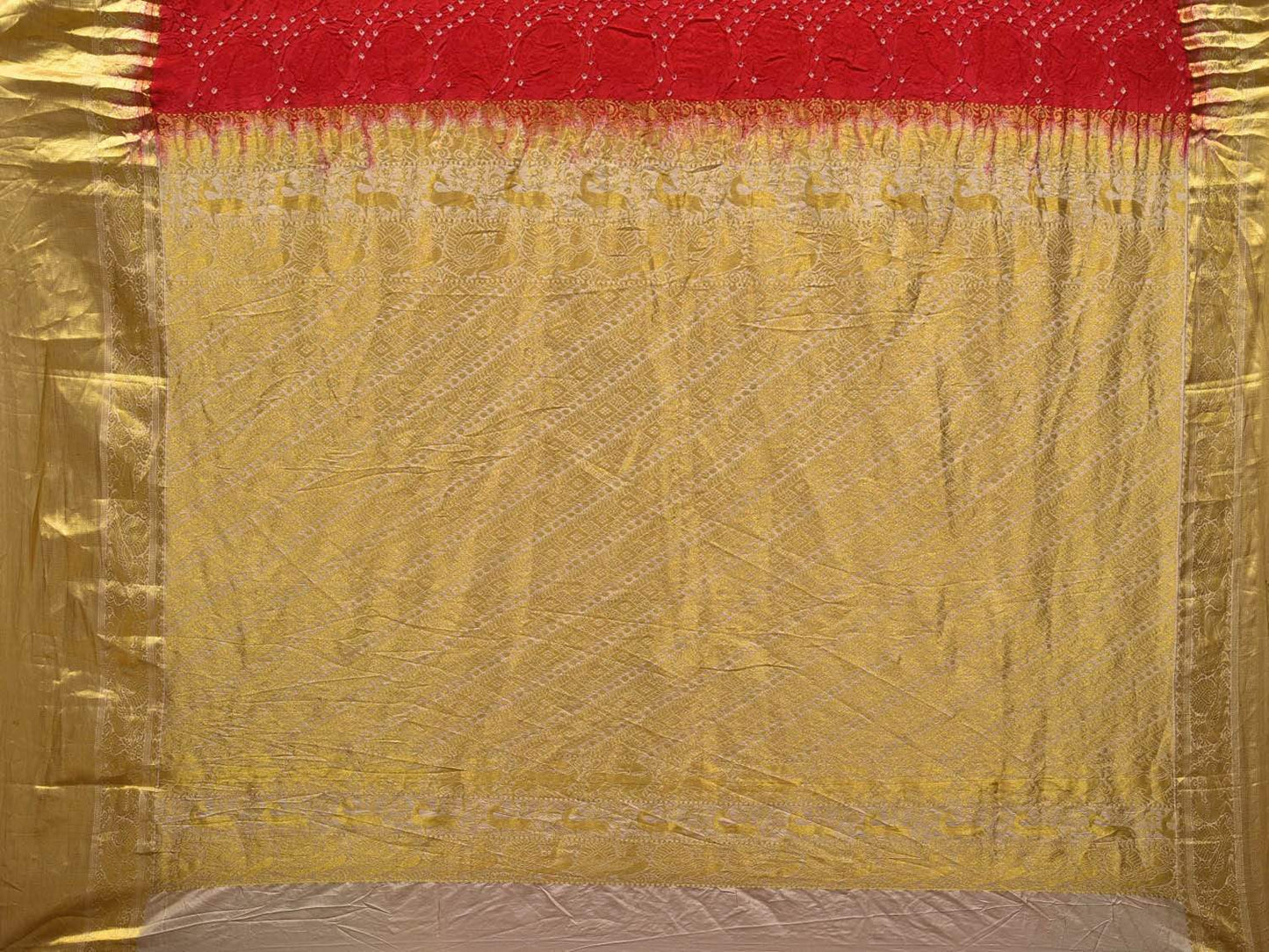 Red Bandhani Kanchipuram Silk Handloom Saree with Body Buta Design bn0247