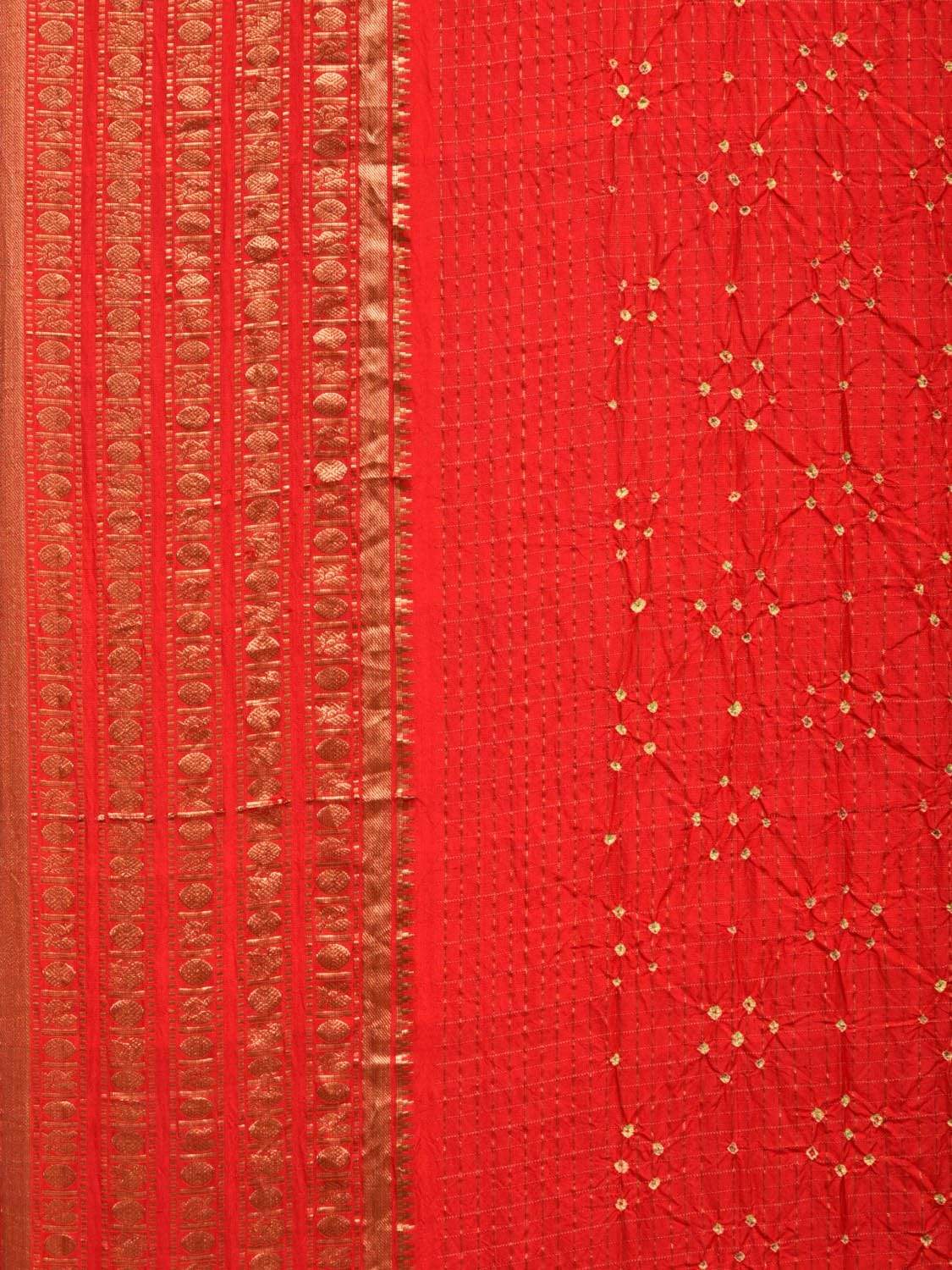 Red Bandhani Kanchipuram Silk Handloom Saree with Border Design bn0168