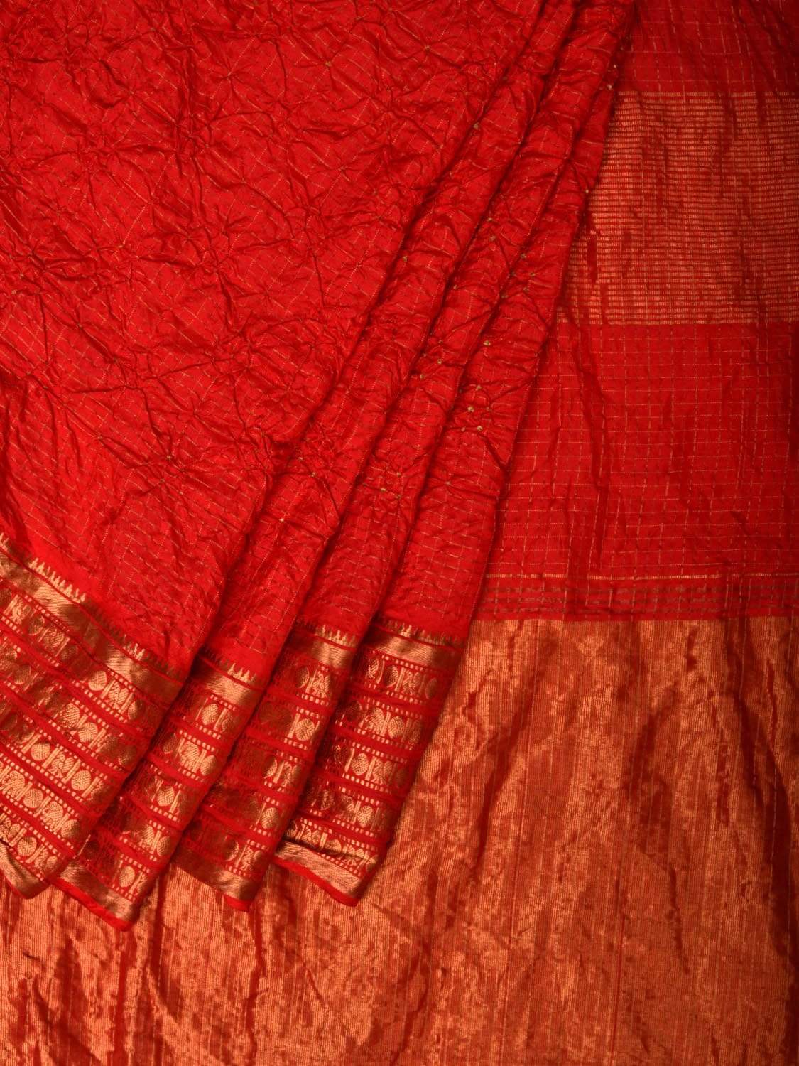 Red Bandhani Kanchipuram Silk Handloom Saree with Border Design bn0168