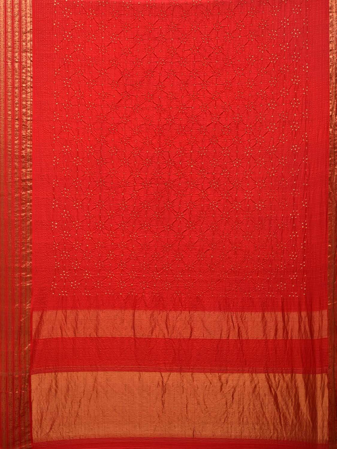 Red Bandhani Kanchipuram Silk Handloom Saree with Border Design bn0168