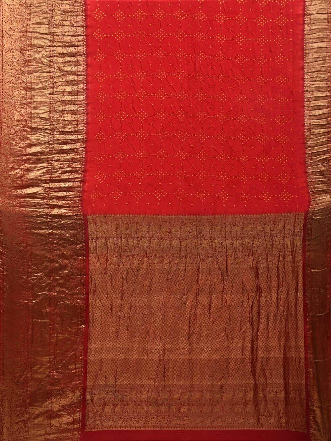 Red Bandhani Kanchipuram Silk Handloom Saree with Border Design bn0367