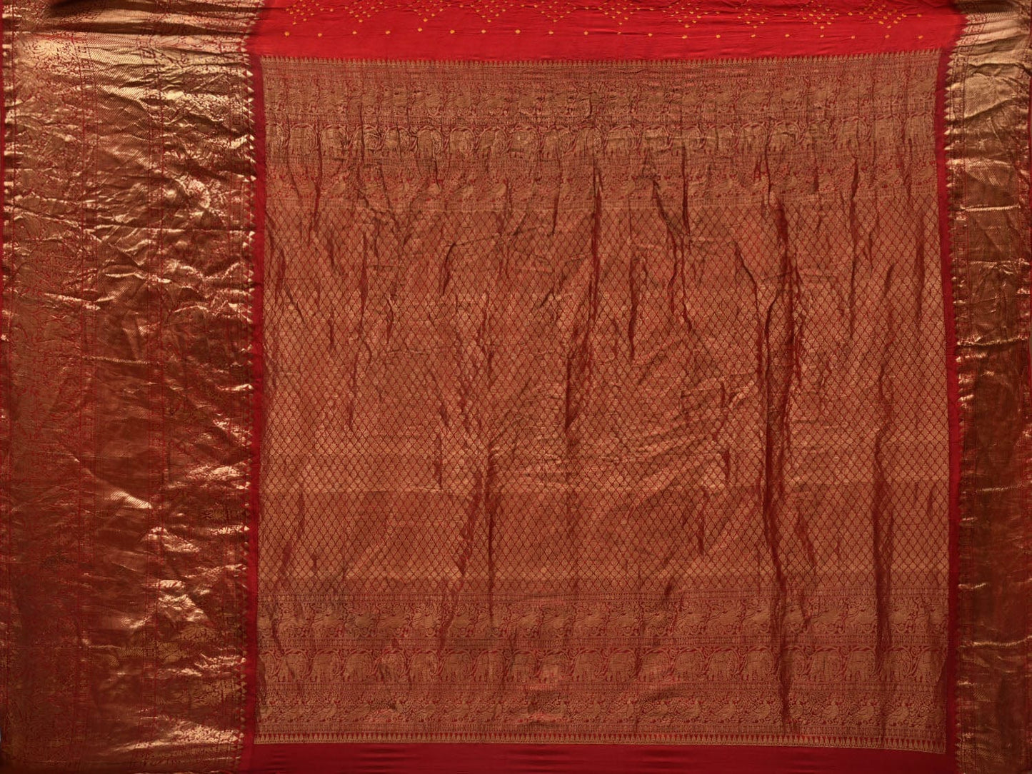 Red Bandhani Kanchipuram Silk Handloom Saree with Border Design bn0367