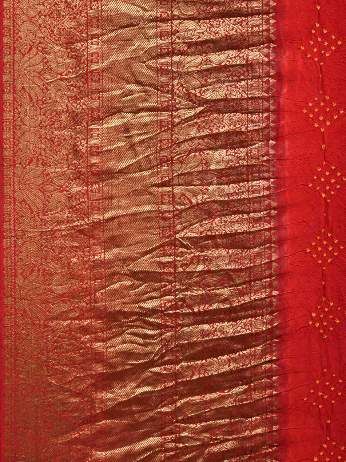 Red Bandhani Kanchipuram Silk Handloom Saree with Border Design bn0367