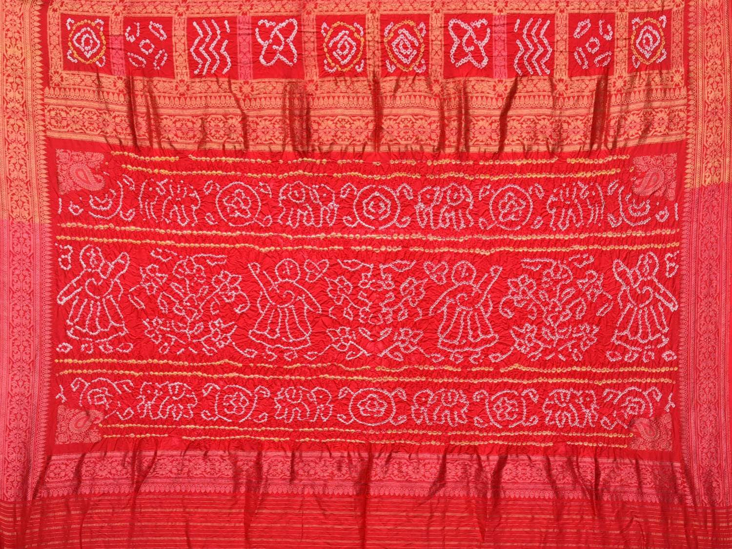 Red Bandhani Kanchipuram Silk Handloom Saree with Checks Design bn0175