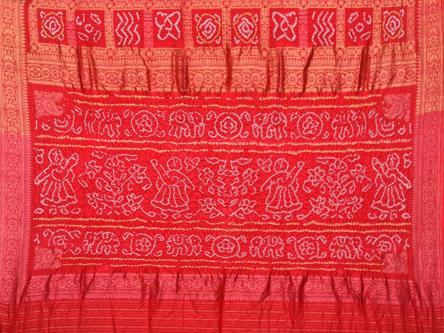 Red Bandhani Kanchipuram Silk Handloom Saree with Checks Design bn0175