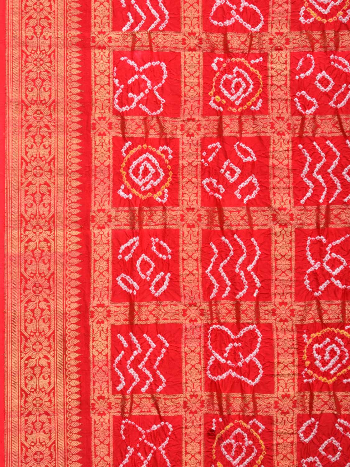 Red Bandhani Kanchipuram Silk Handloom Saree with Checks Design bn0175