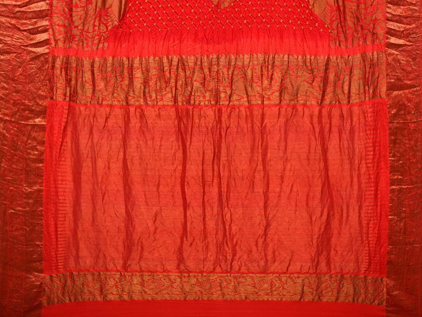 Red Bandhani Kanchipuram Silk Handloom Saree with Gandberuda Buta Design bn0157