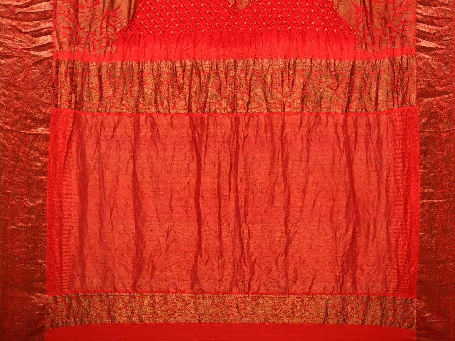 Red Bandhani Kanchipuram Silk Handloom Saree with Gandberuda Buta Design bn0157