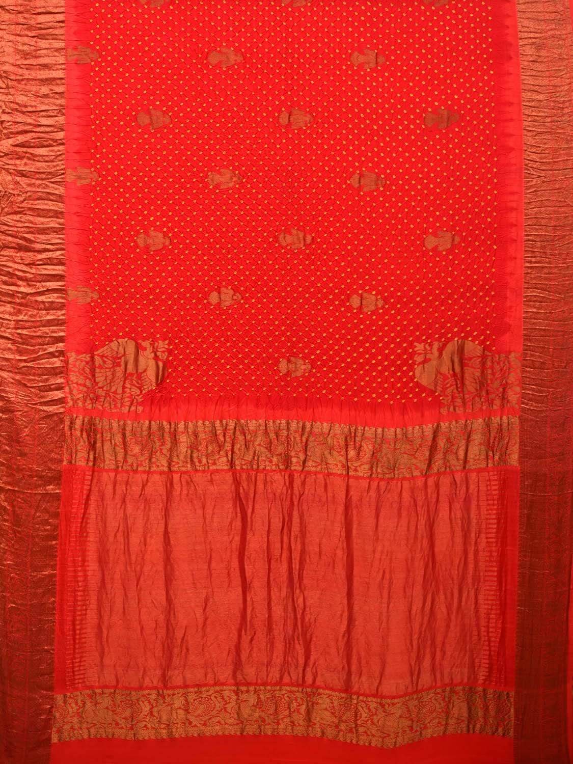 Red Bandhani Kanchipuram Silk Handloom Saree with Gandberuda Buta Design bn0157