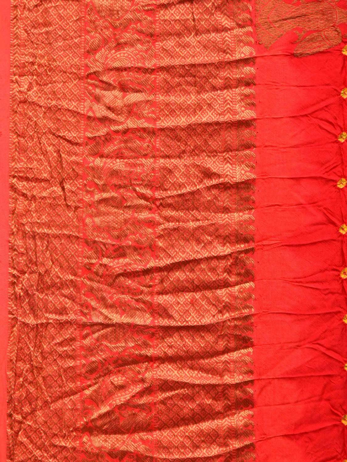 Red Bandhani Kanchipuram Silk Handloom Saree with Gandberuda Buta Design bn0157