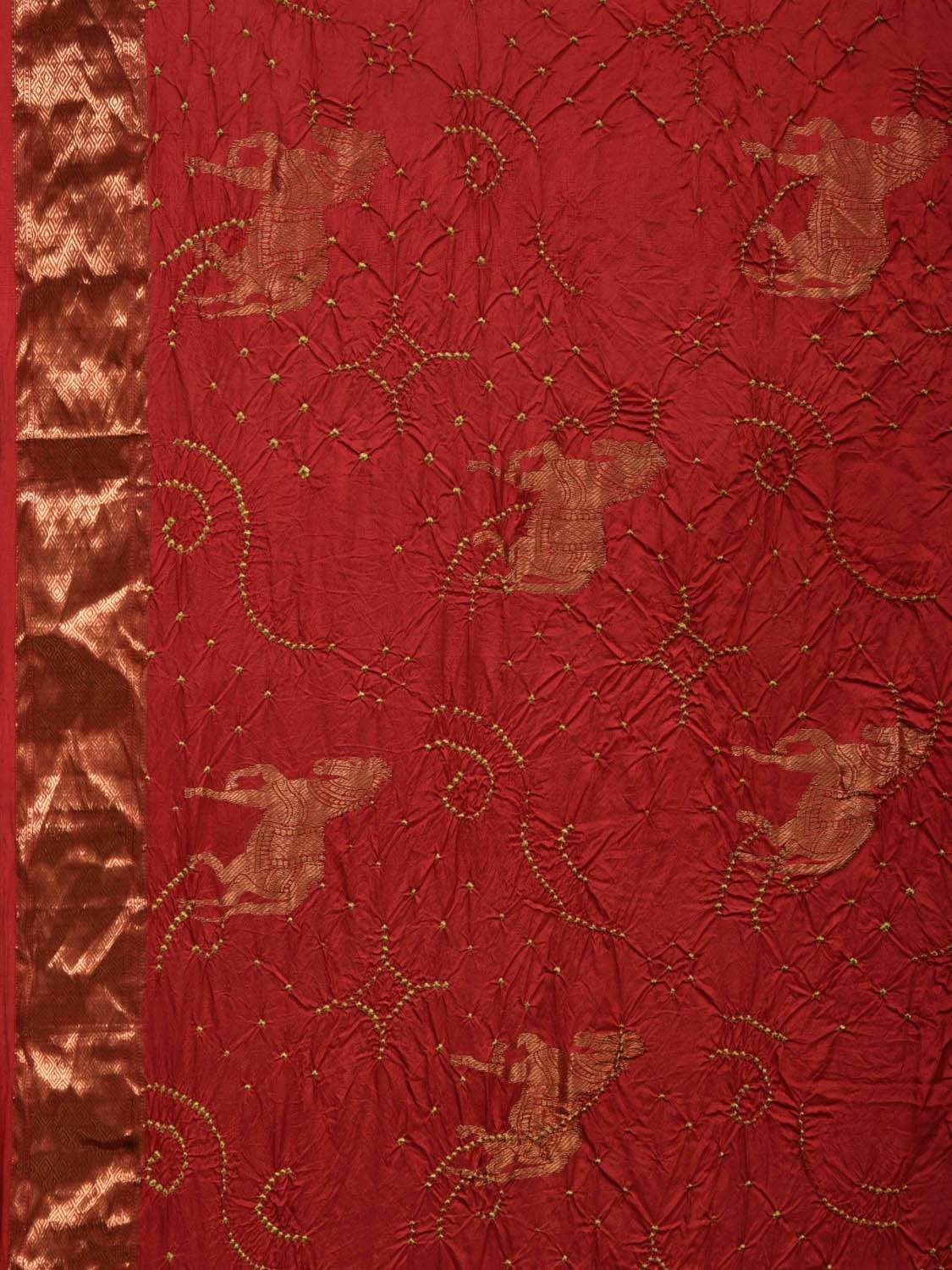 Red Bandhani Kanchipuram Silk Handloom Saree with Horse Buta Design bn0237