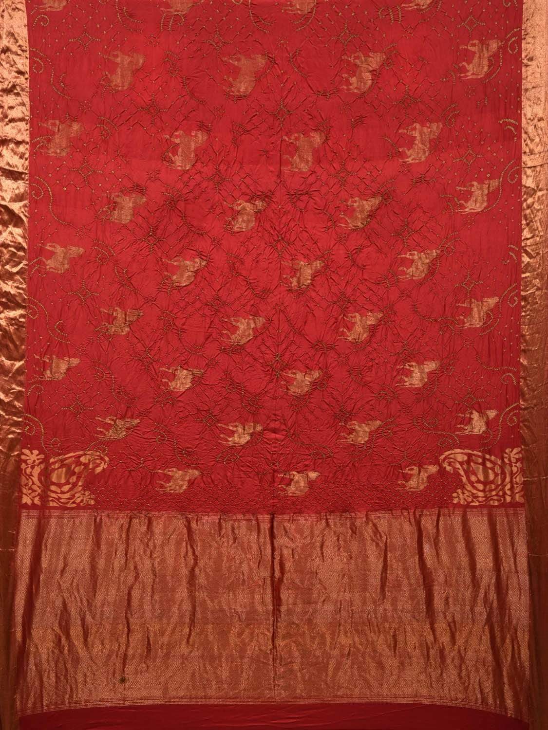 Red Bandhani Kanchipuram Silk Handloom Saree with Horse Buta Design bn0237