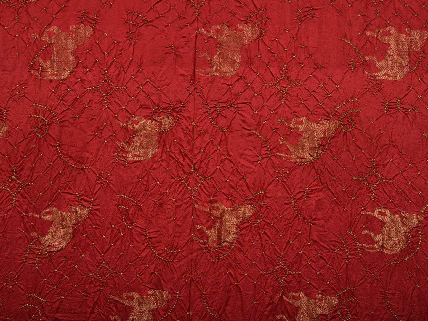 Red Bandhani Kanchipuram Silk Handloom Saree with Horse Buta Design bn0237