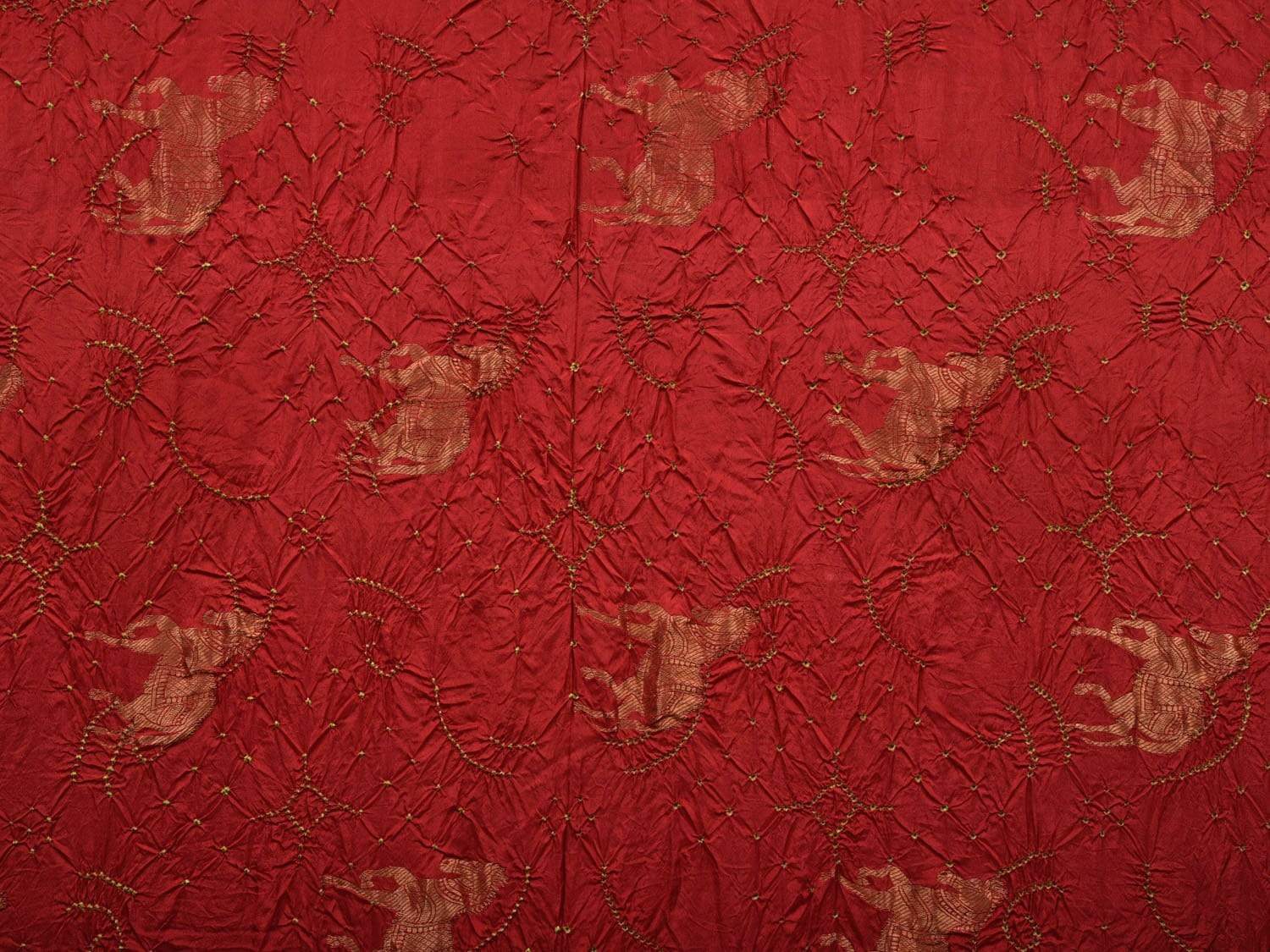 Red Bandhani Kanchipuram Silk Handloom Saree with Horse Buta Design bn0237