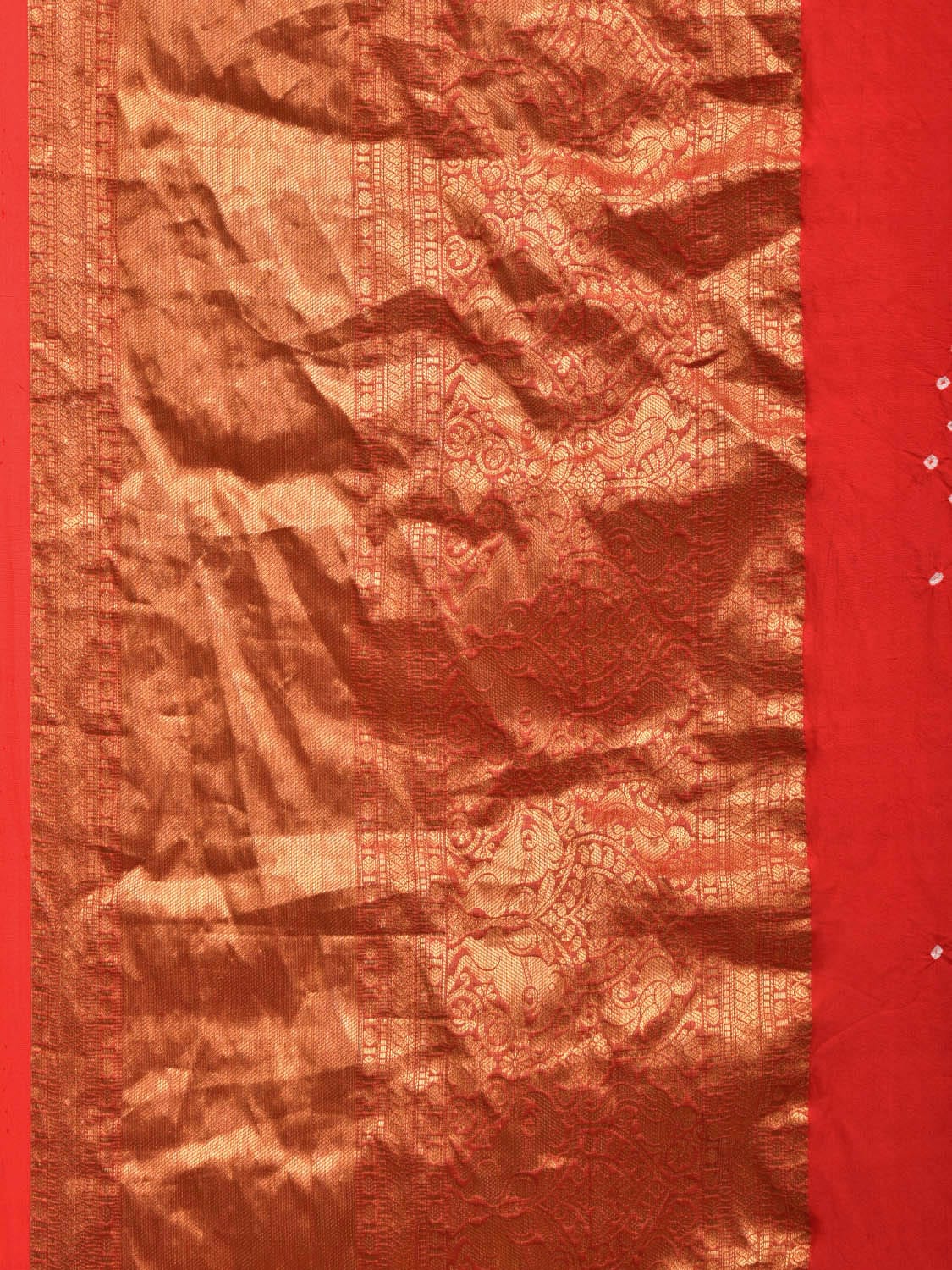 Red Bandhani Kanchipuram Silk Handloom Saree with Kalamkari Hand Painted Pallu and Blouse Design bn0404