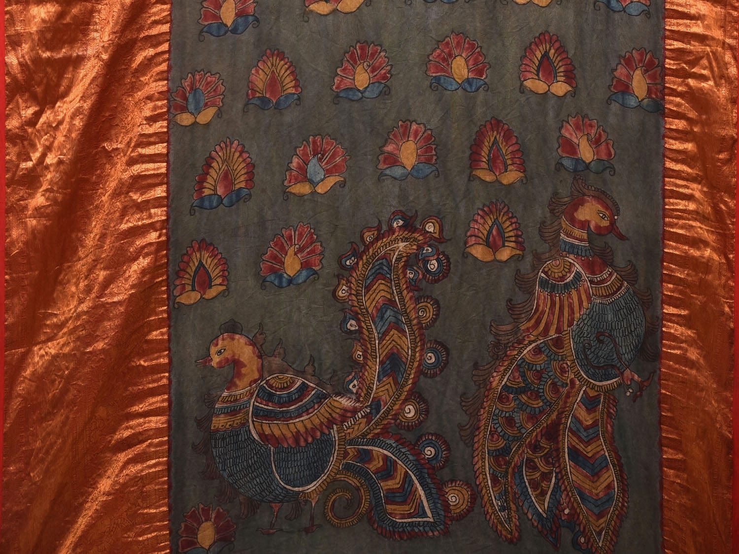 Red Bandhani Kanchipuram Silk Handloom Saree with Kalamkari Hand Painted Pallu and Blouse Design bn0404