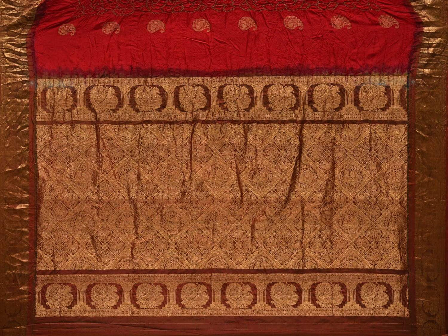 Red Bandhani Kanchipuram Silk Handloom Saree with Mango Buta Design bn0291